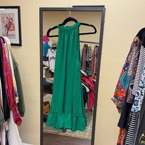 Gilli Emerald Green Halter Maxi Dress with Ruffle Hem